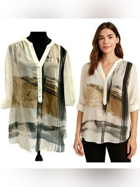 Le Chateau tunic top multi-color abstract brushstroke print lightweight fabric M